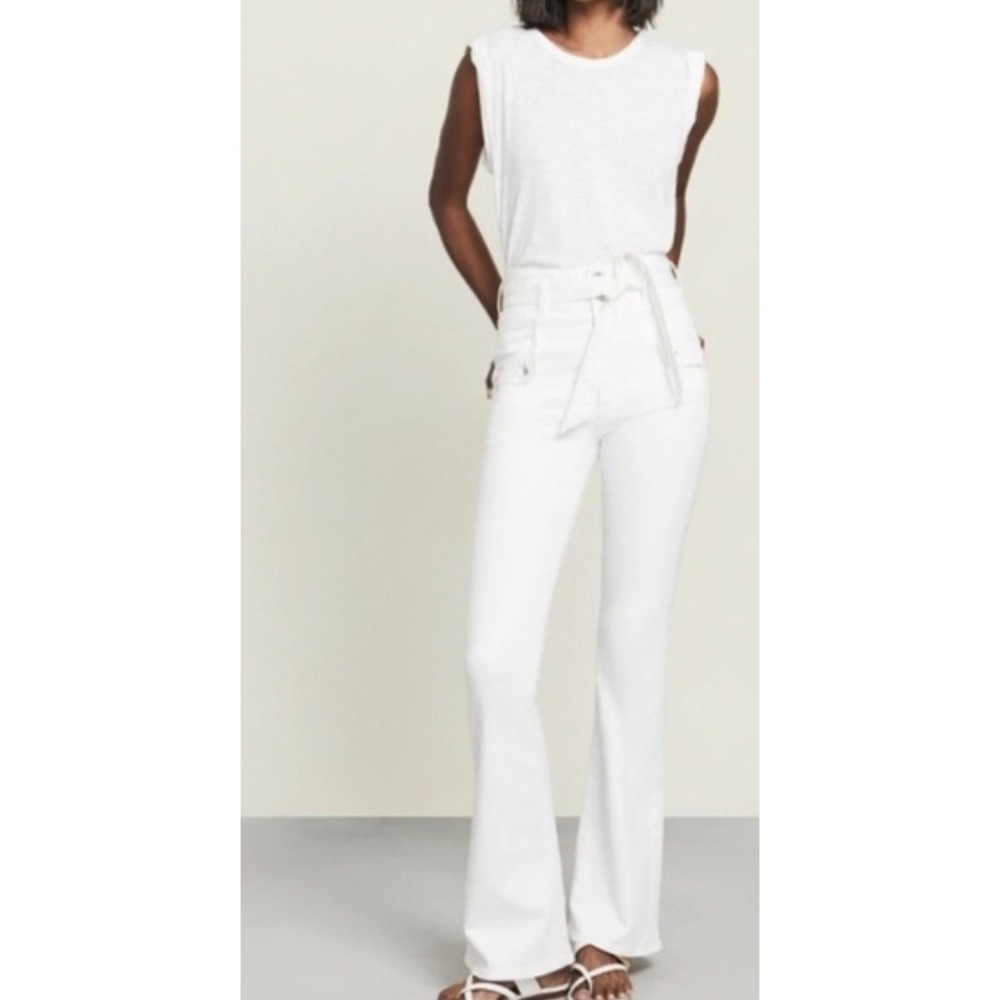 Veronica Beard Cotton Beverly Patch Pocket Skinny Flare Jeans White Size 30